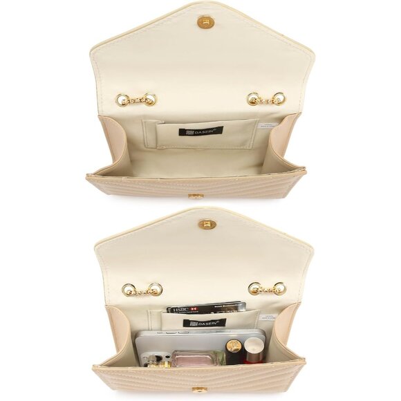 ⚡ Women's Tan Stylish Evening Clutch Chain Shoulder Strap Crossbody Bag - Picture 4 of 5